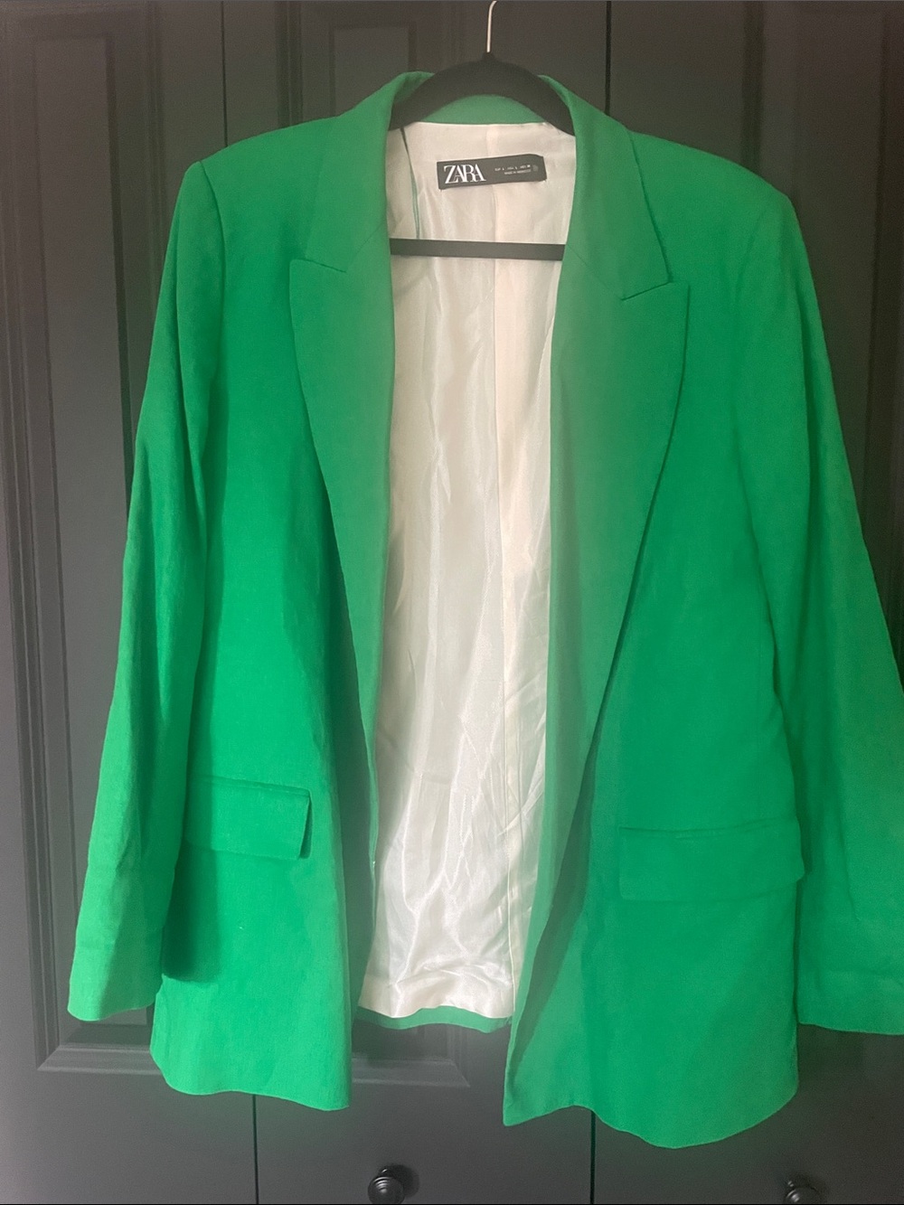 Zara Linen Blend Kelly Green Women's Blazer Jacket